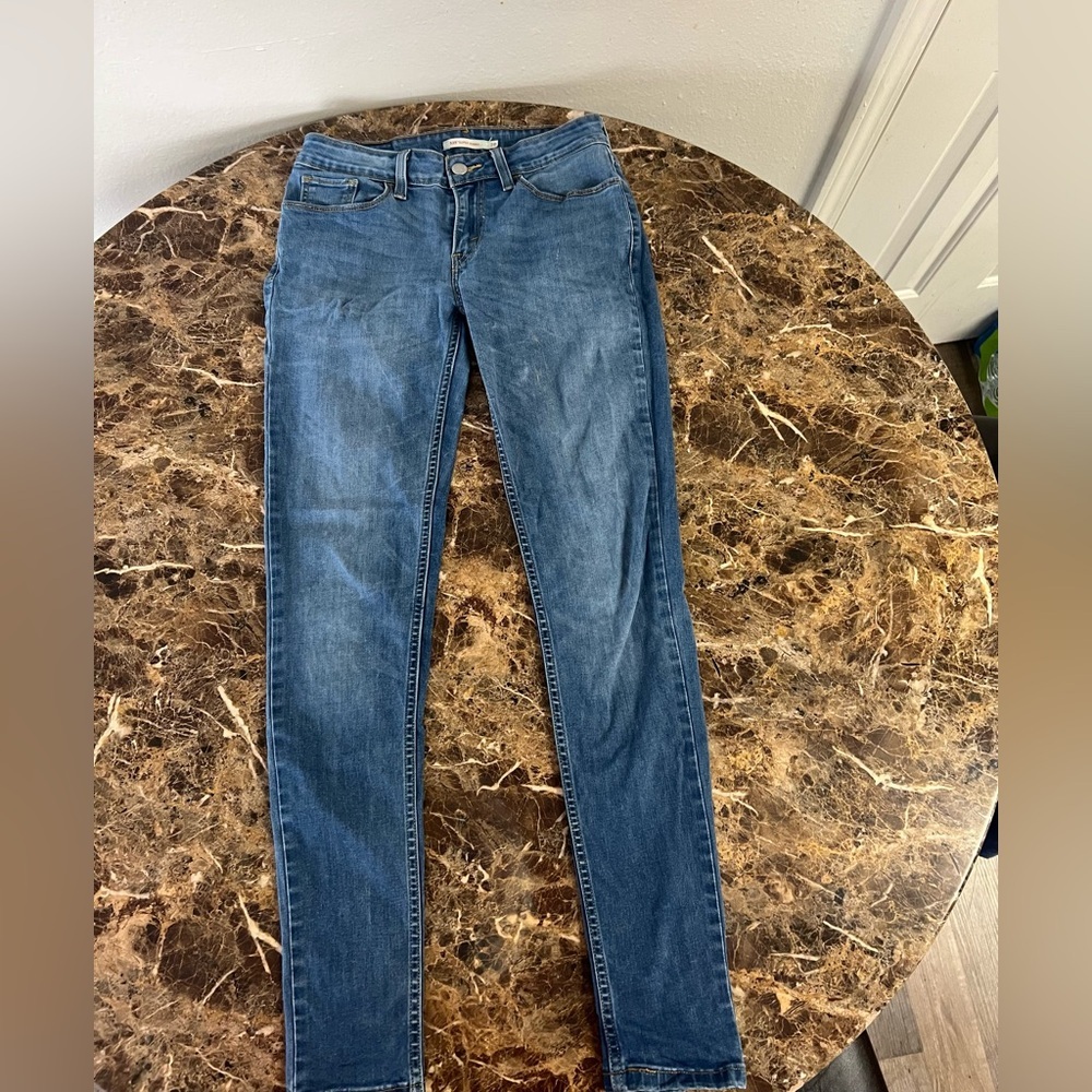 Levis 535 Super Skinny Legging Jeans Medium Wash Blue Stretch Denim Size 28